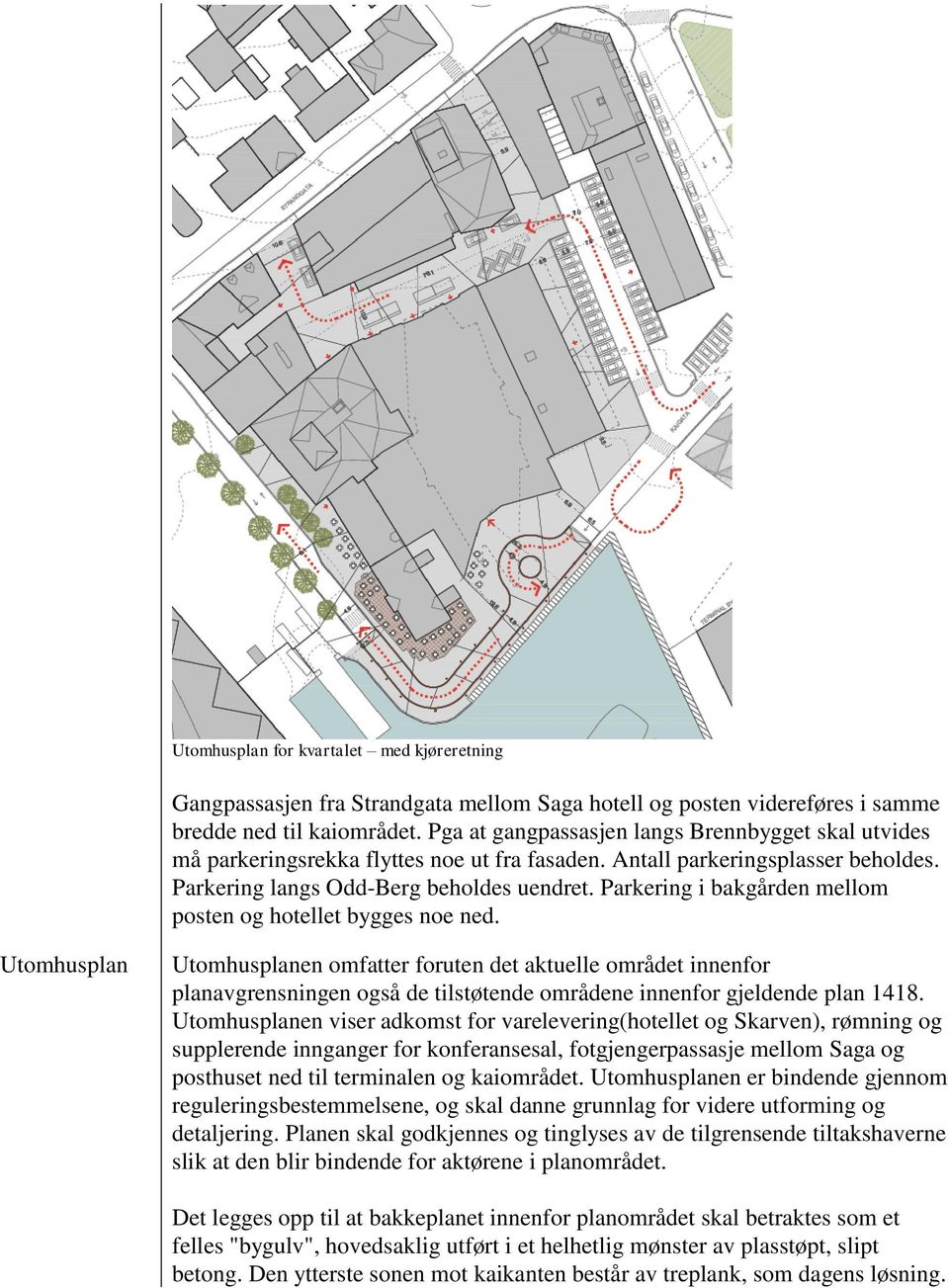 Parkering i bakgården mellom posten og hotellet bygges noe ned.