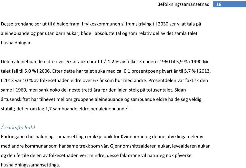 Delen aleinebuande eldre over 67 år auka bratt frå 1,2 % av folkesetnaden i 1960 til 5,9 % i 1990 før talet fall til 5,0 % i 2006. Etter dette har talet auka med ca.