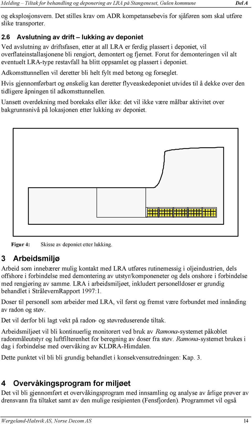 Forut for demonteringen vil alt eventuelt LRA-type restavfall ha blitt oppsamlet og plassert i deponiet. Adkomsttunnellen vil deretter bli helt fylt med betong og forseglet.