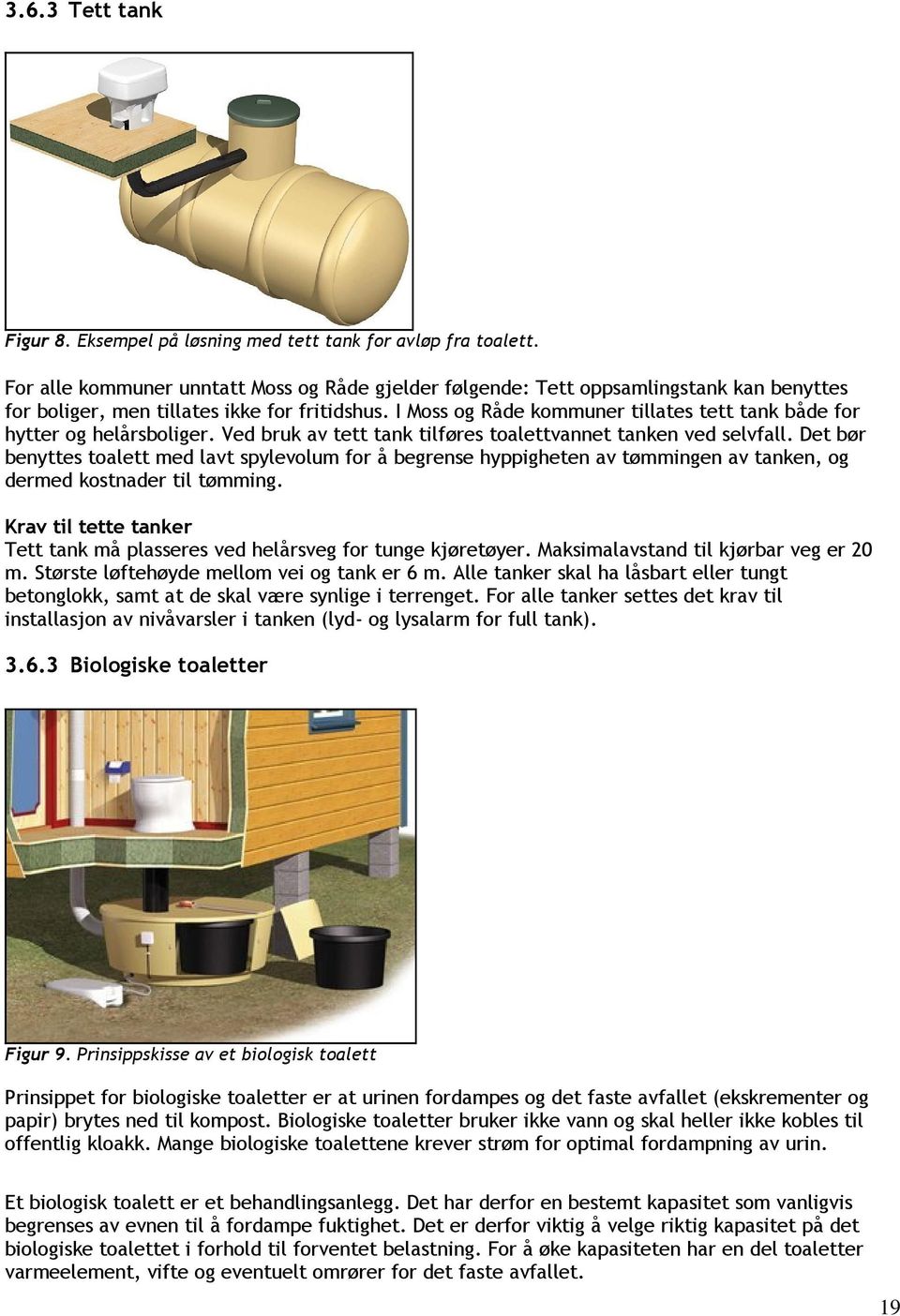 I Moss og Råde kommuner tillates tett tank både for hytter og helårsboliger. Ved bruk av tett tank tilføres toalettvannet tanken ved selvfall.