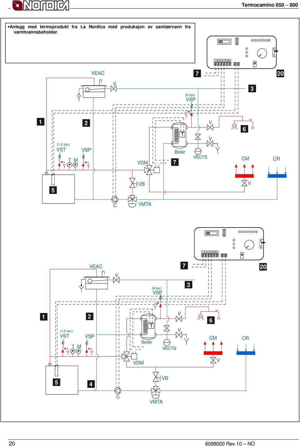 OFF ON 1 2 3 4 5 6 VEAC 7 20 V (6 bar VSP 3 1 2 (1,5 bar VST VSP T M VDM Boiler 7 T