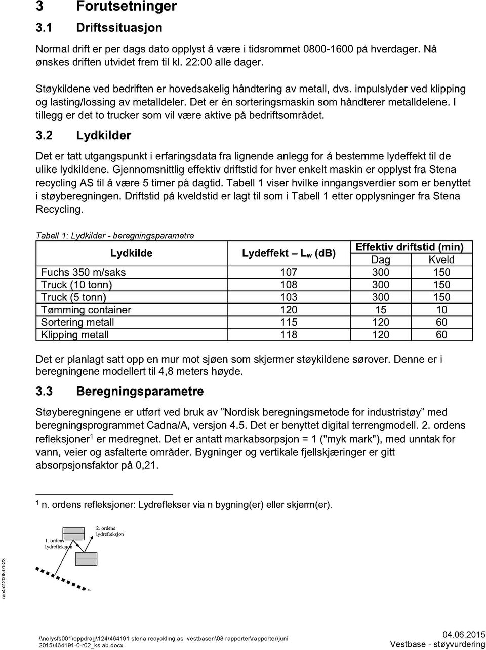 I tillegg er det to trucker som vil være aktive på bedriftsområdet. 3. Lyd kilder Det er tatt utgangspunkt i erfaringsdata fra lignende anlegg for å bestemme lydeffekt til de ulike lydkildene.