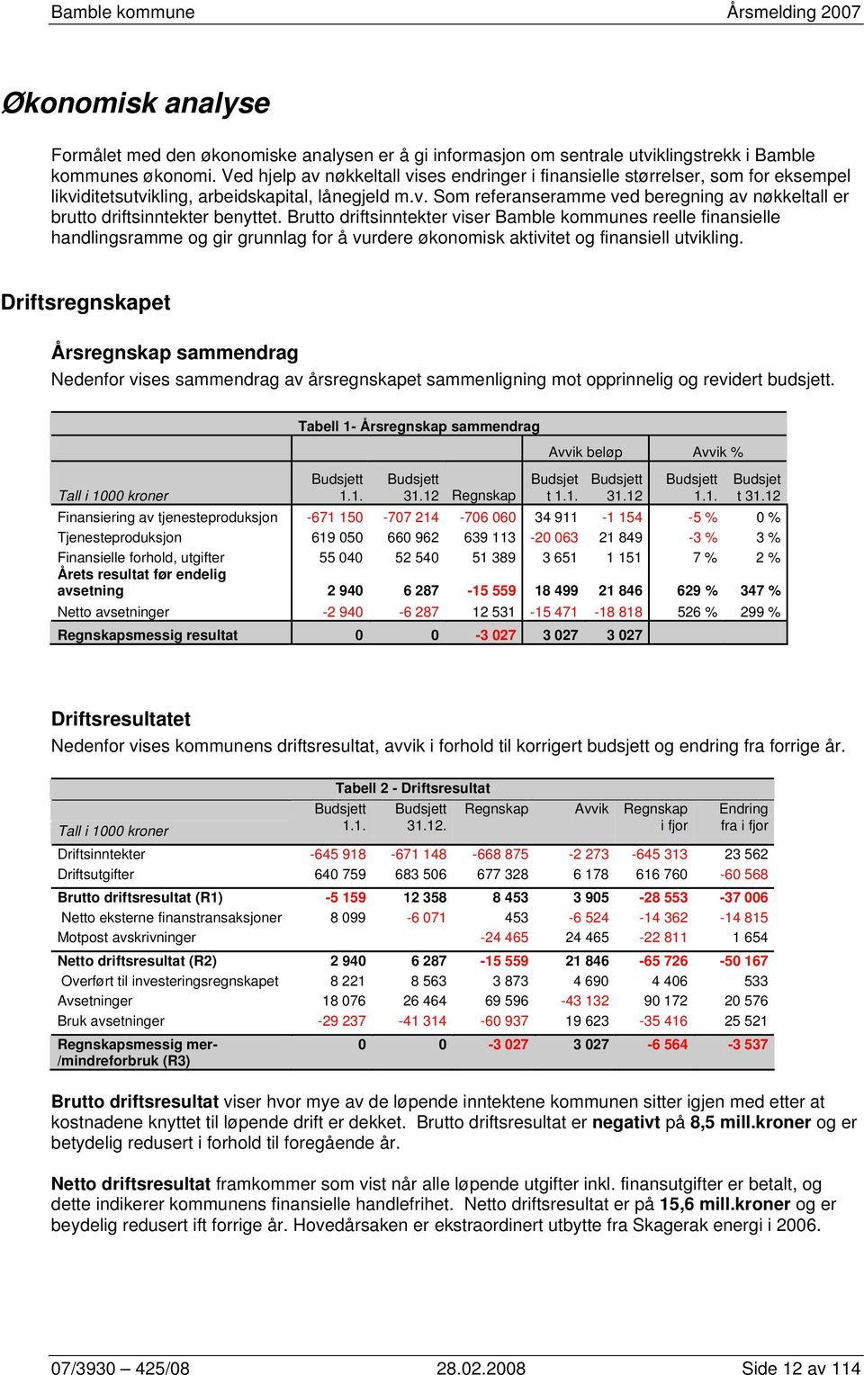 Brutto driftsinntekter viser Bamble kommunes reelle finansielle handlingsramme og gir grunnlag for å vurdere økonomisk aktivitet og finansiell utvikling.