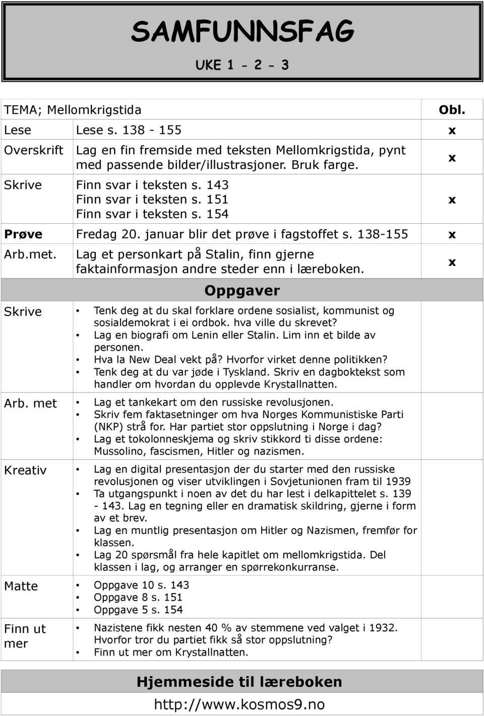 Lag et personkart på Stalin, finn gjerne faktainformasjon andre steder enn i læreboken. Oppgaver Skrive Tenk deg at du skal forklare ordene sosialist, kommunist og sosialdemokrat i ei ordbok.