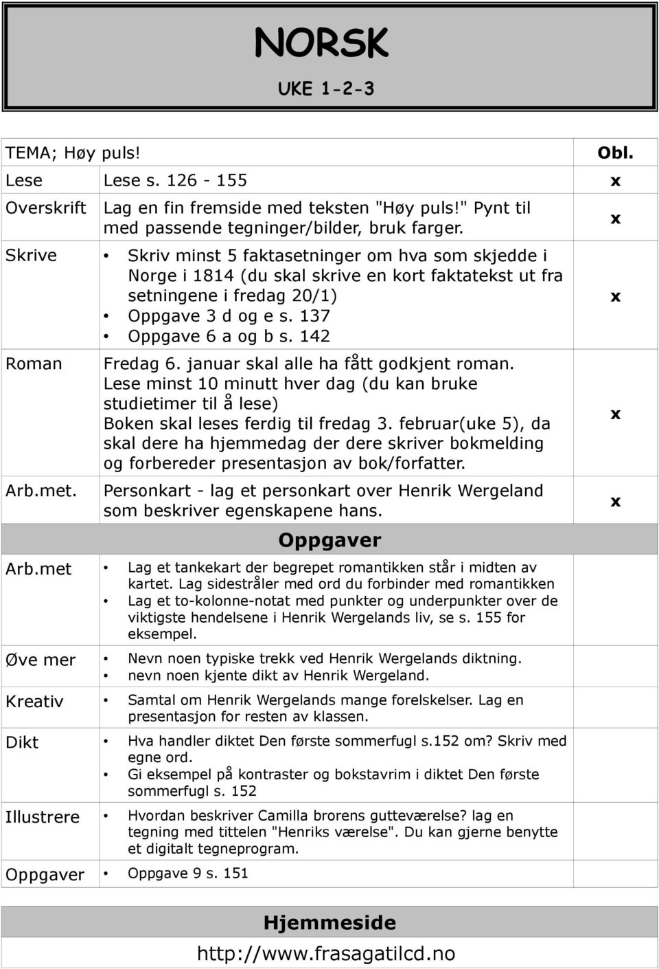 Fredag 6. januar skal alle ha fått godkjent roman. Lese minst 10 minutt hver dag (du kan bruke studietimer til å lese) Boken skal leses ferdig til fredag 3.