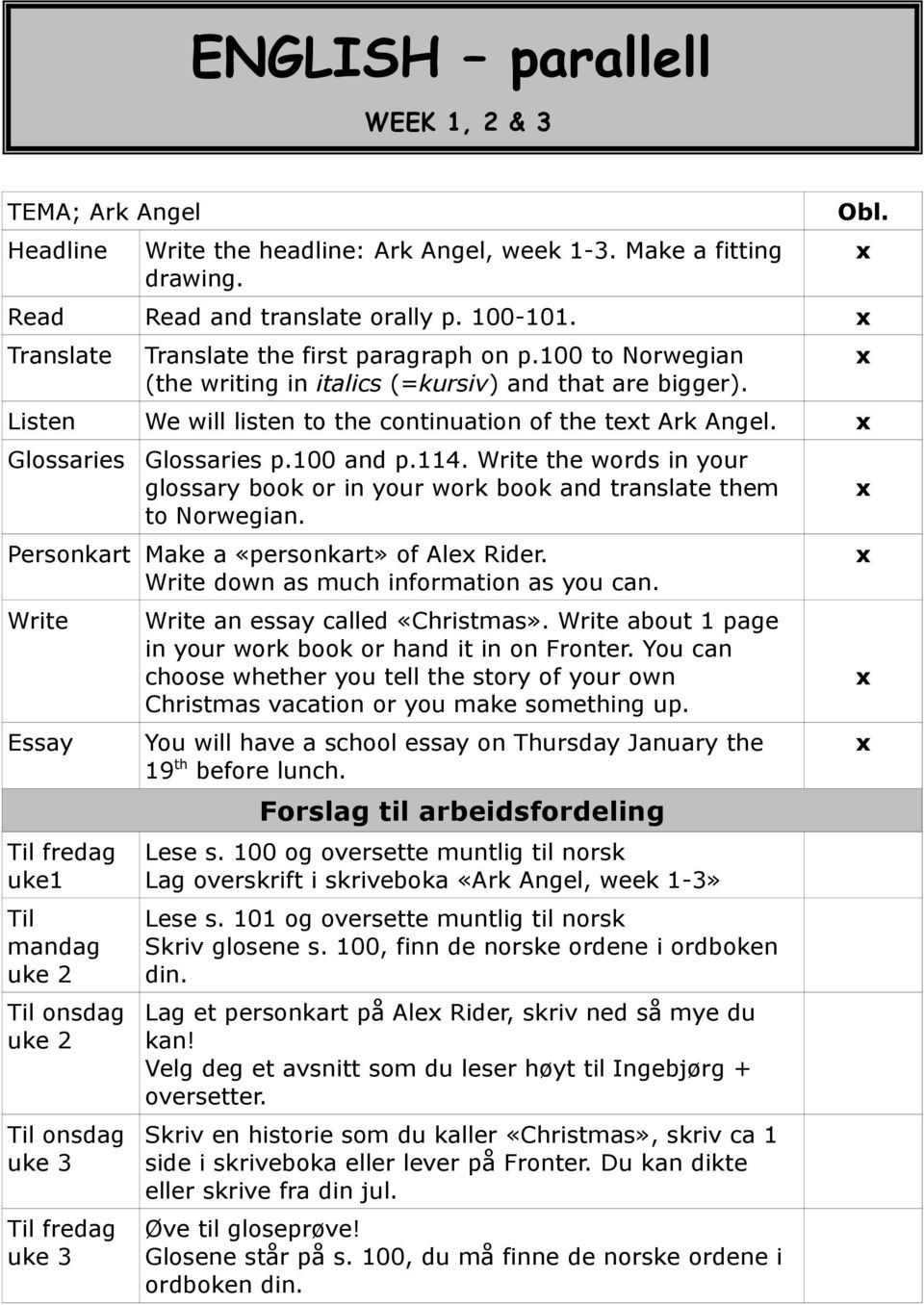 Glossaries Glossaries p.100 and p.114. Write the words in your glossary book or in your work book and translate them to Norwegian. Personkart Make a «personkart» of Ale Rider.