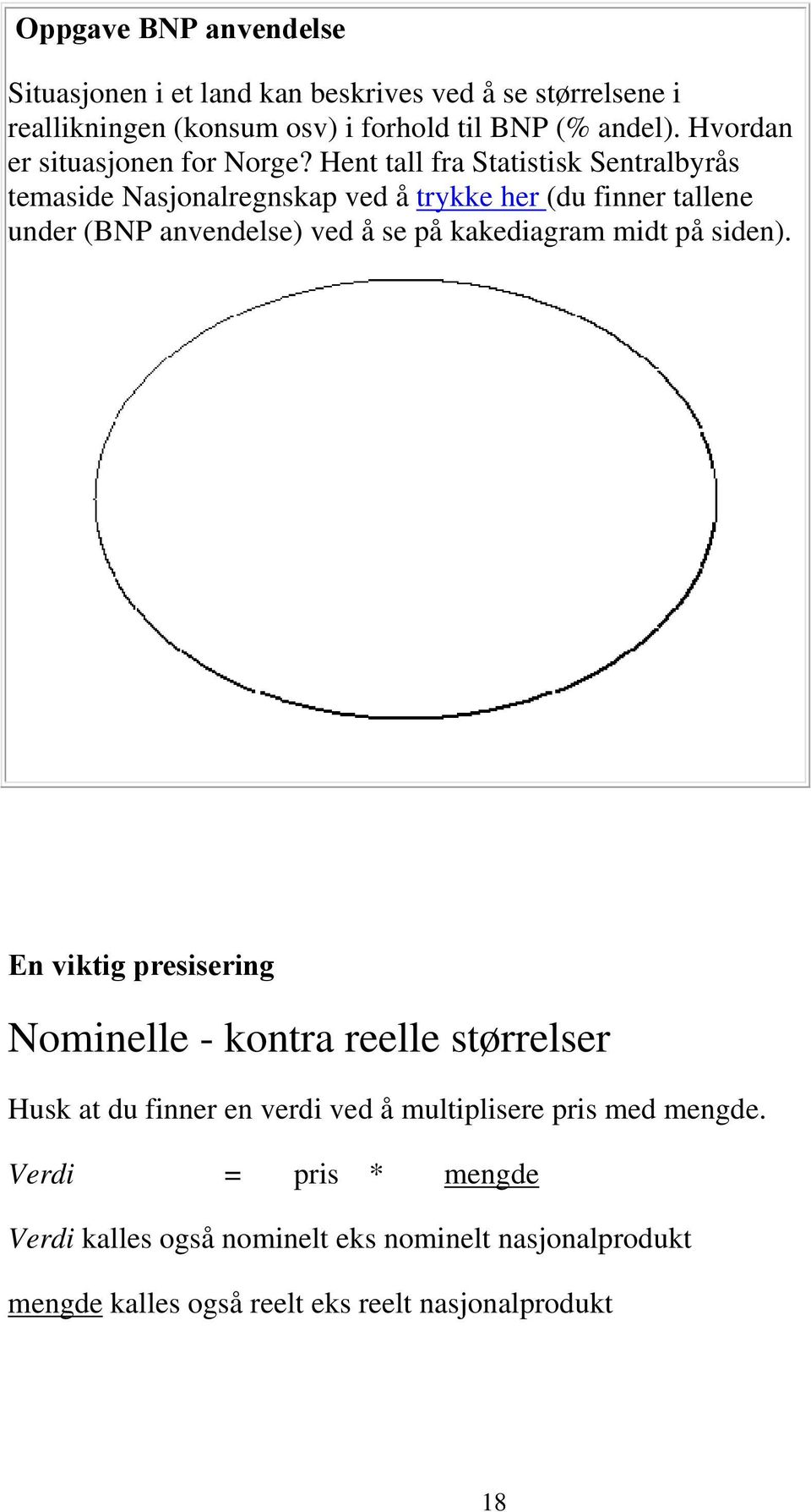 Hent tall fra Statistisk Sentralbyrås temaside Nasjonalregnskap ved å trykke her (du finner tallene under (BNP anvendelse) ved å se på kakediagram