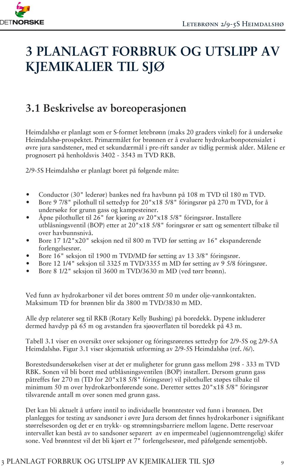 Målene er prognosert på henholdsvis 3402-3543 m TVD RKB. 2/9-5S Heimdalshø er planlagt boret på følgende måte: Conductor (30" lederør) bankes ned fra havbunn på 108 m TVD til 180 m TVD.