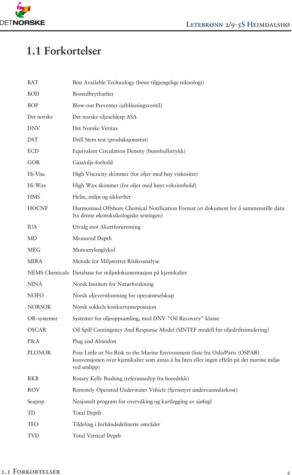 med høy viskositet) High Wax skimmer (for oljer med høyt voksinnhold) Helse, miljø og sikkerhet Harmonised Offshore Chemical Notification Format (et dokument for å sammenstille data fra denne