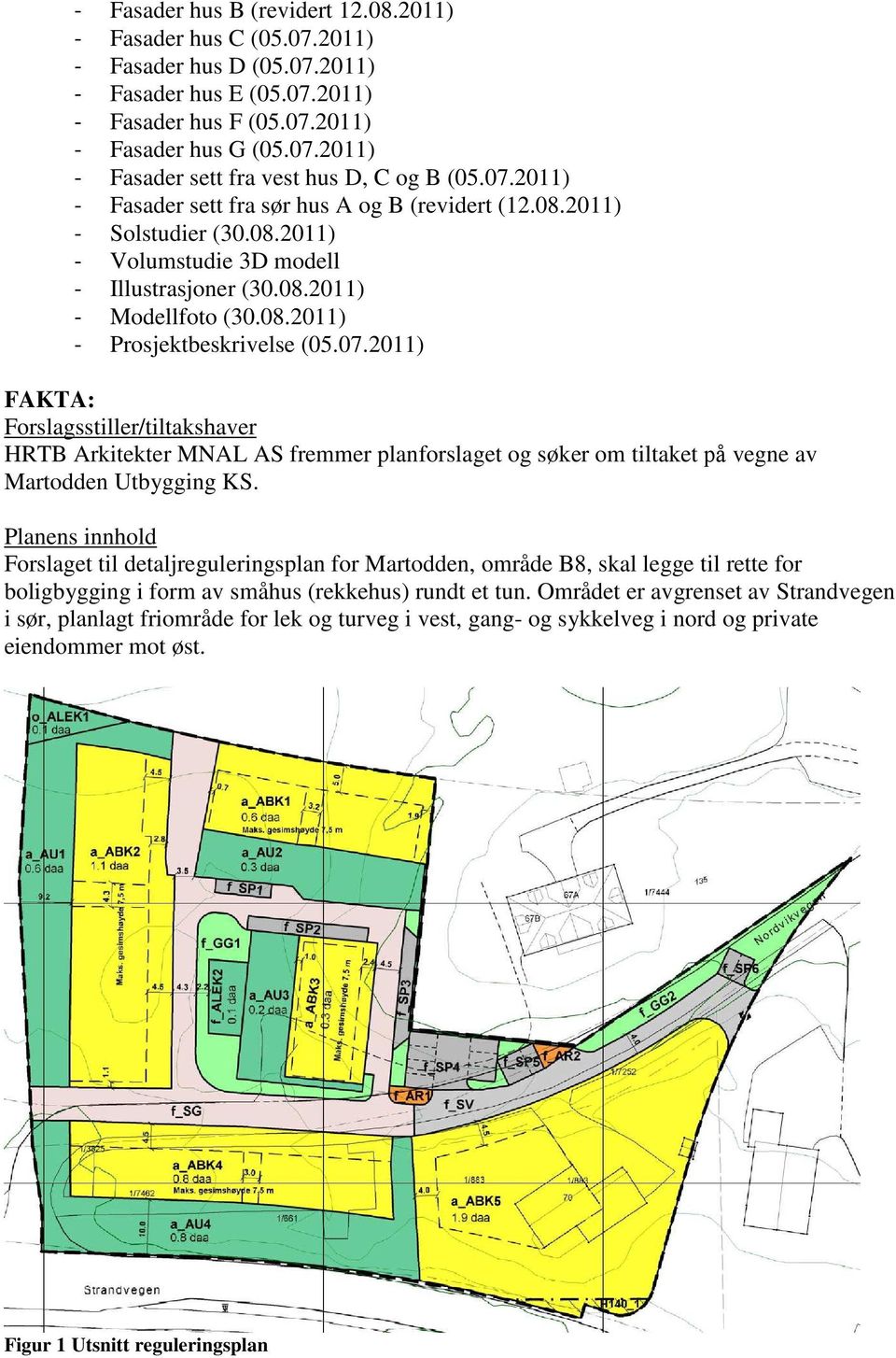 07.2011) FAKTA: Forslagsstiller/tiltakshaver HRTB Arkitekter MNAL AS fremmer planforslaget og søker om tiltaket på vegne av Martodden Utbygging KS.