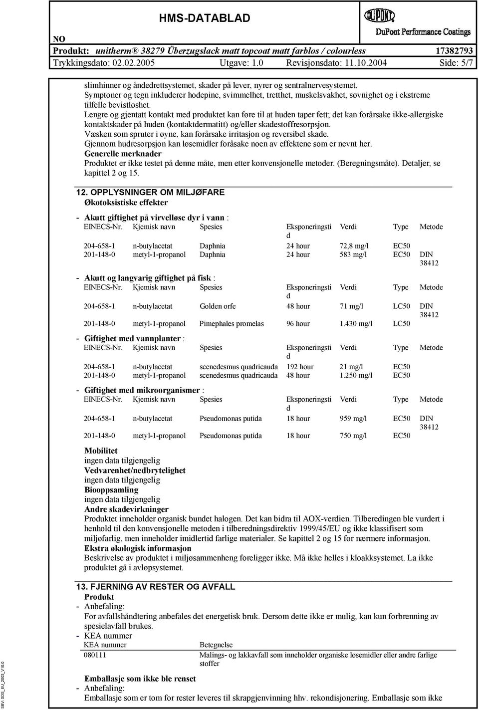 Lengre og gjentatt kontakt me prouktet kan føre til at huen taper fett; et kan forårsake ikke-allergiske kontaktskaer på huen (kontaktermatitt) og/eller skaestoffresorpsjon.