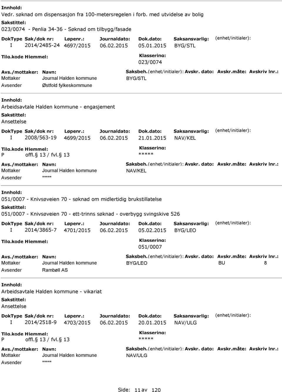 21.01.2015 NAV/KL Avs./mottaker: Navn: Saksbeh. Avskr. dato: Avskr.måte: Avskriv lnr.