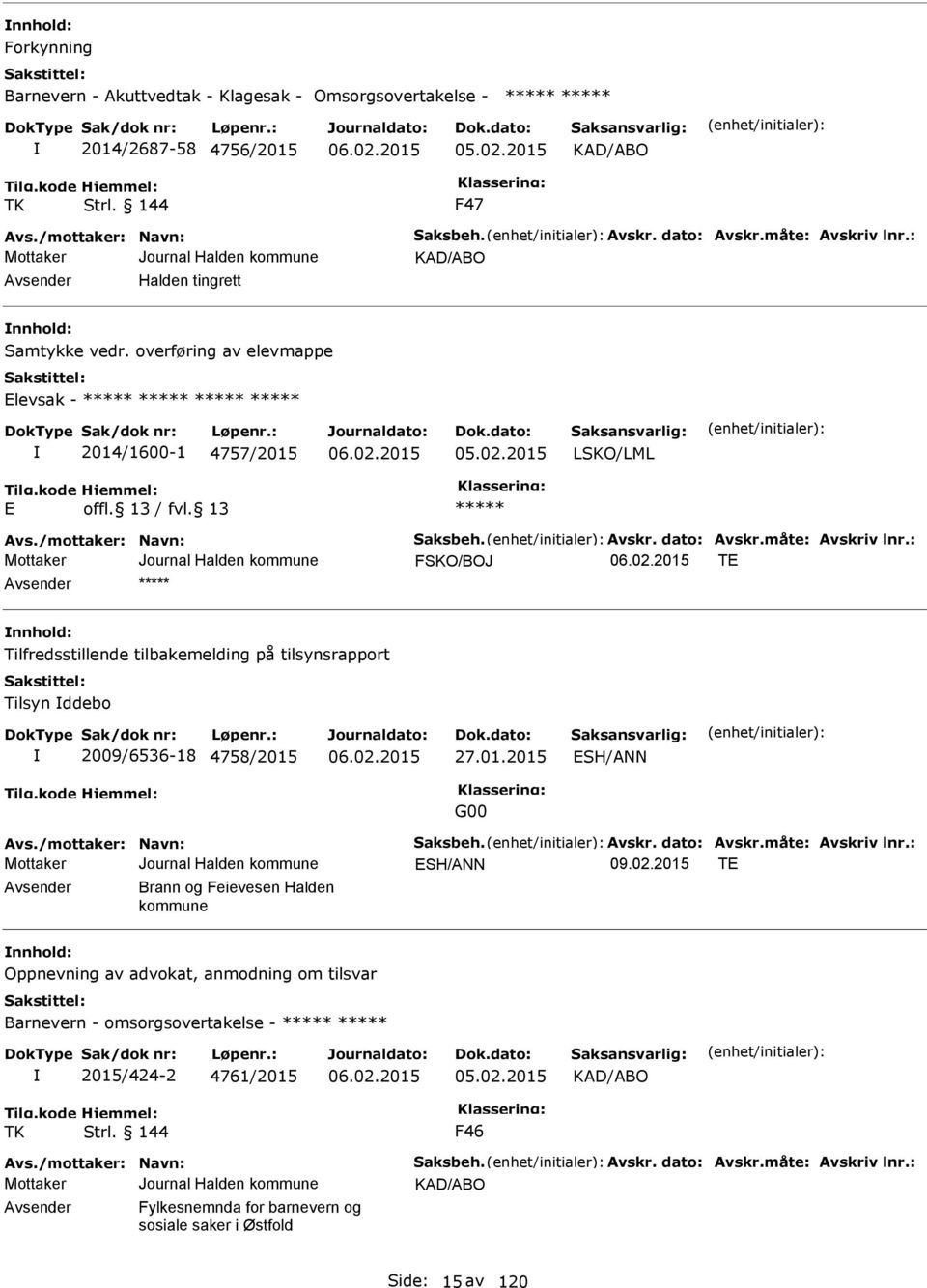 måte: Avskriv lnr.: FSKO/BOJ T nnhold: Tilfredsstillende tilbakemelding på tilsynsrapport Tilsyn ddebo 2009/6536-18 4758/2015 27.01.2015 SH/ANN G00 Avs./mottaker: Navn: Saksbeh. Avskr. dato: Avskr.