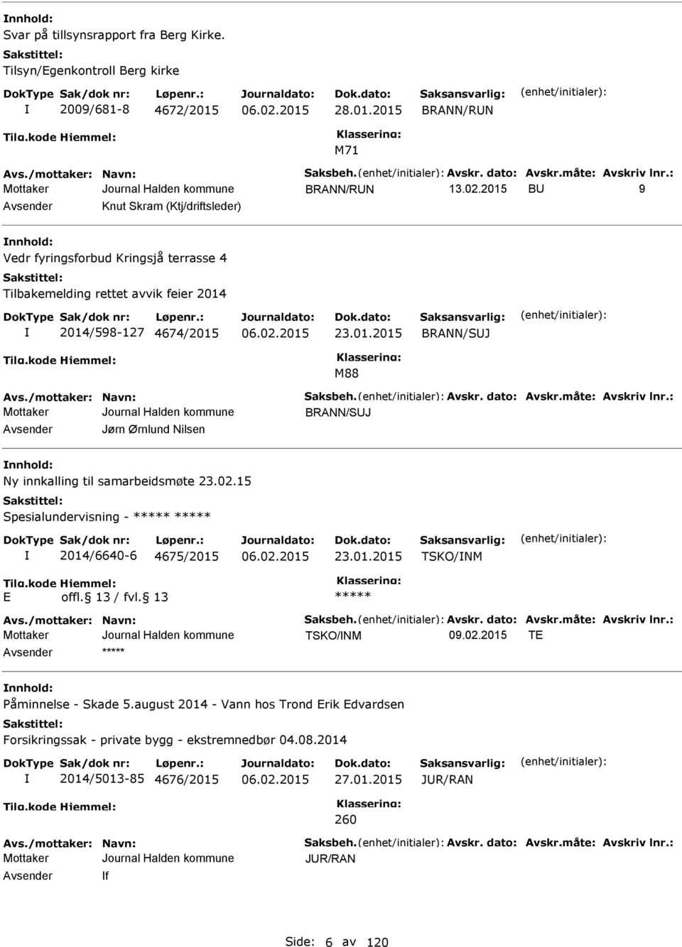 /mottaker: Navn: Saksbeh. Avskr. dato: Avskr.måte: Avskriv lnr.: BRANN/SUJ Avsender Jørn Ørnlund Nilsen nnhold: Ny innkalling til samarbeidsmøte 23.02.