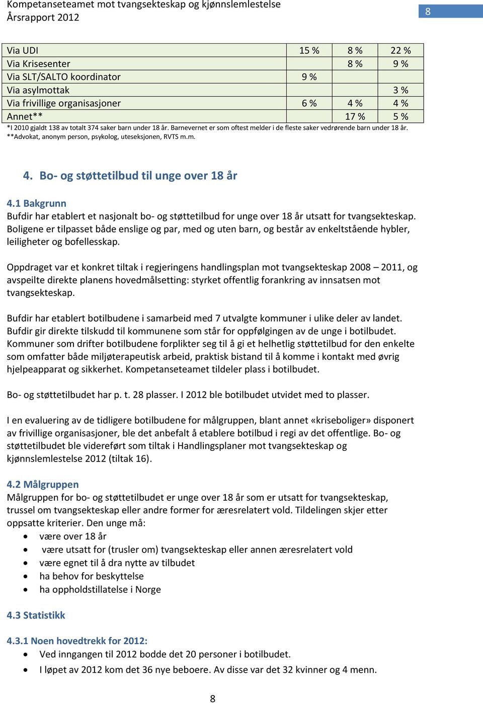 1 Bakgrunn Bufdir har etablert et nasjonalt bo- og støttetilbud for unge over 18 år utsatt for tvangsekteskap.