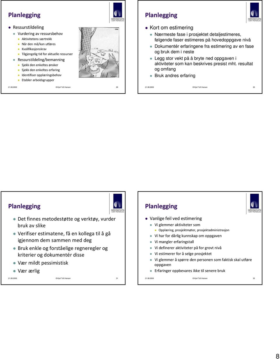 erfaringene fra estimering av en fase og bruk dem i neste Legg stor vekt på å bryte ned oppgaven i aktiviteter som kan beskrives presist mht. resultat og omfang Bruk andres erfaring 21.08.