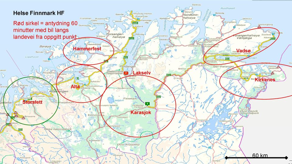 landevei fra oppgitt punkt Hammerfest