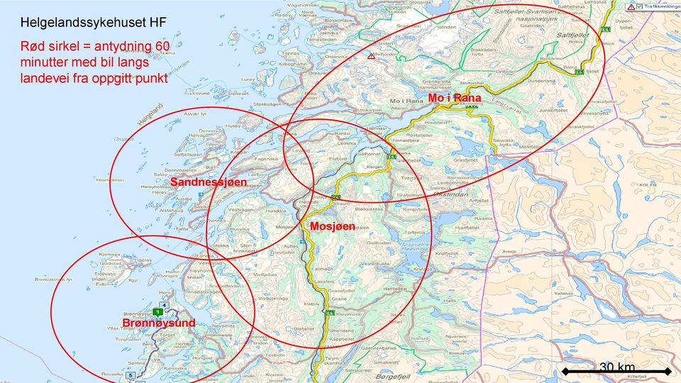 landevei fra oppgitt punkt Mo i Rana