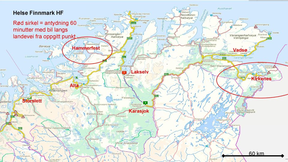 landevei fra oppgitt punkt Hammerfest