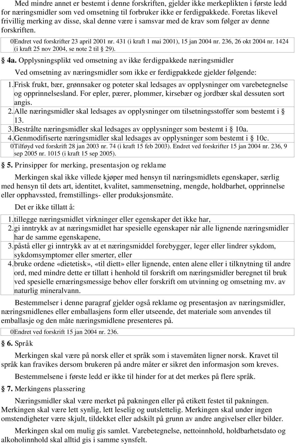 236, 26 okt 2004 nr. 1424 (i kraft 25 nov 2004, se note 2 til 29). 4a.