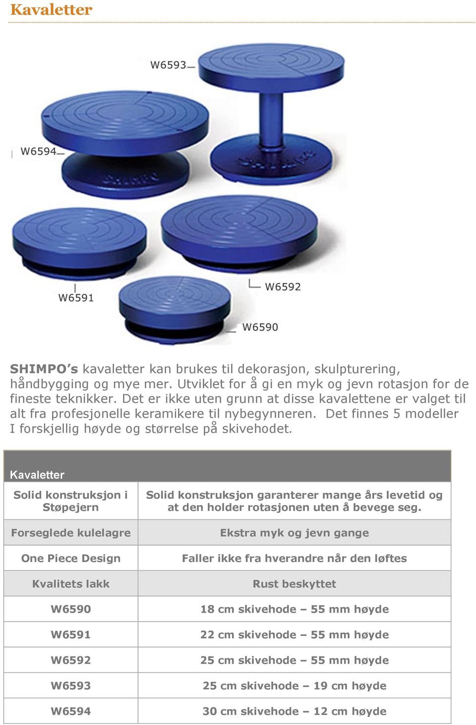 Kavaletter Solid konstruksjon i Støpejern Forseglede kulelagre One Piece Design Kvalitets lakk W6590 W6591 W6592 W6593 W6594 Solid konstruksjon garanterer mange års levetid og at den holder