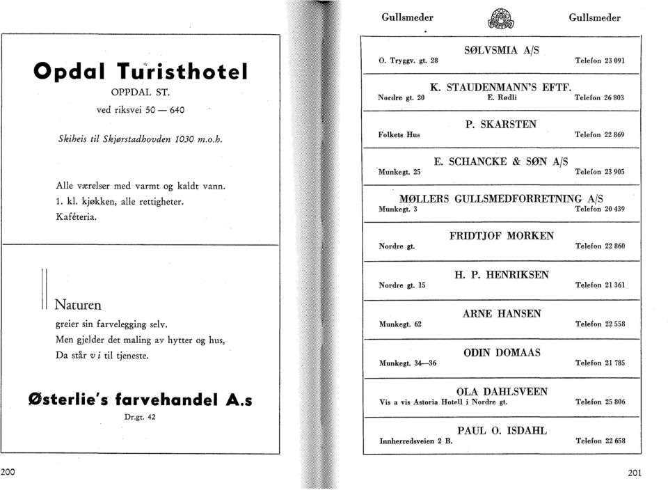 25 Telefon 23 905 MØLLERS GULLSMEDFORRETNING A/S Munkegt. 3 Telefon 20439 FRIDTJOF MORKEN Nordre gt. Telefon 22 860 Naturen greier sin farvelegging seiv.