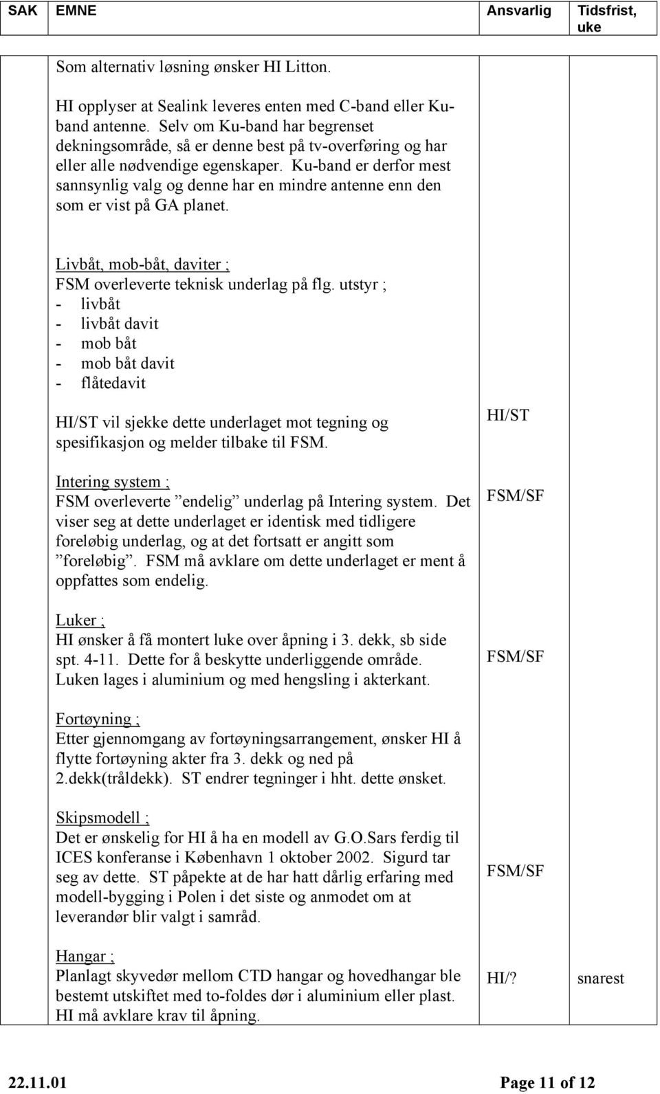 Ku-band er derfor mest sannsynlig valg og denne har en mindre antenne enn den som er vist på GA planet. Livbåt, mob-båt, daviter ; FSM overleverte teknisk underlag på flg.