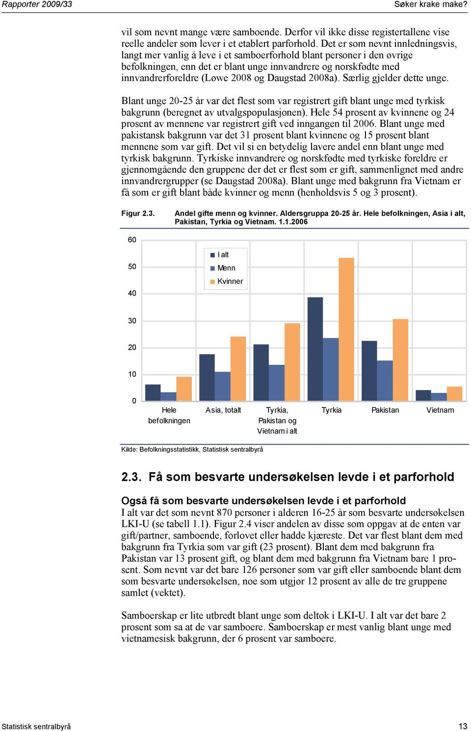 2008 og Daugstad 2008a). Særlig gjelder dette unge. Blant unge 20-25 år var det flest som var registrert gift blant unge med tyrkisk bakgrunn (beregnet av utvalgspopulasjonen).