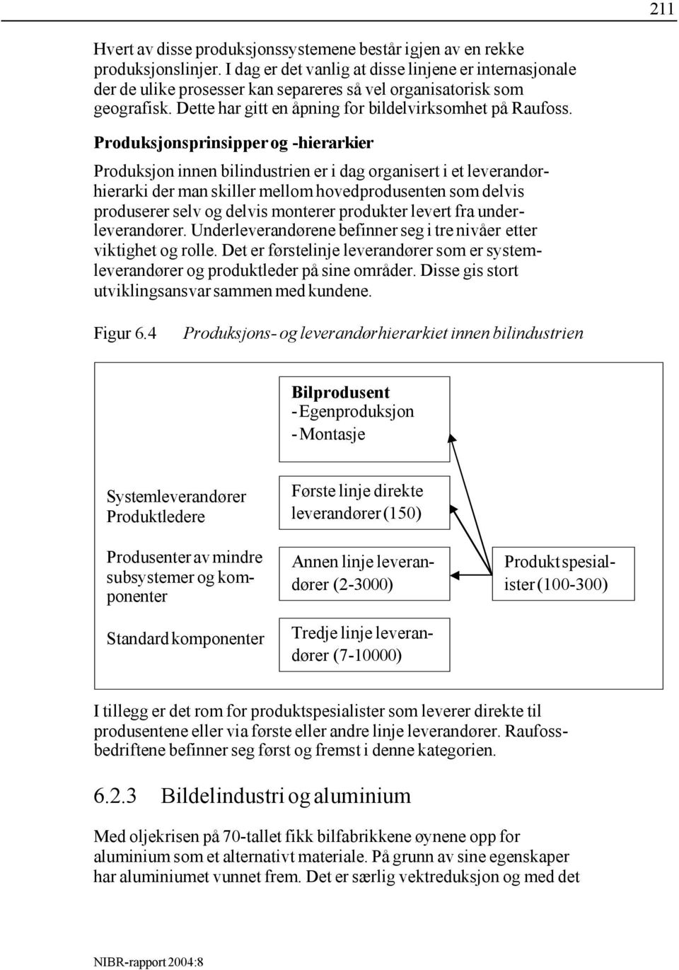 Produksjonsprinsipper og -hierarkier Produksjon innen bilindustrien er i dag organisert i et leverandørhierarki der man skiller mellom hovedprodusenten som delvis produserer selv og delvis monterer