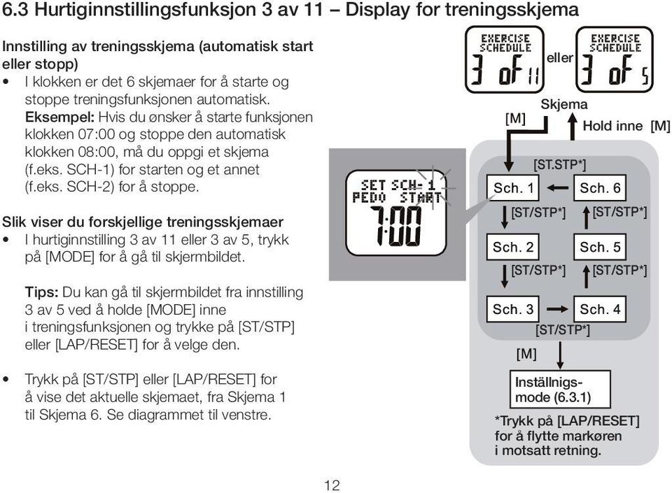 Slik viser du forskjellige treningsskjemaer I hurtiginnstilling 3 av 11 eller 3 av 5, trykk på [MODE] for å gå til skjermbildet.