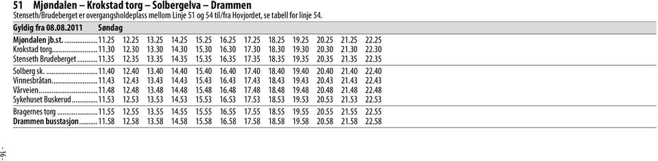 35 13.35 14.35 15.35 16.35 17.35 18.35 19.35 20.35 21.35 22.35 Solberg sk...11.40 12.40 13.40 14.40 15.40 16.40 17.40 18.40 19.40 20.40 21.40 22.40 Vinnesbråtan...11.43 12.43 13.43 14.43 15.43 16.