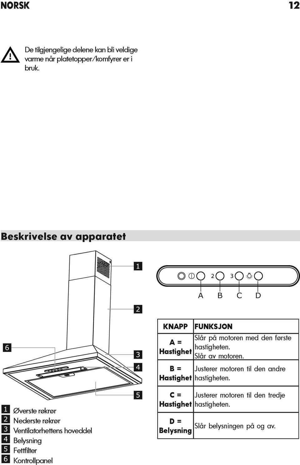 Hastighet Slår av motoren. B = Justerer motoren til den andre Hastighet hastigheten.