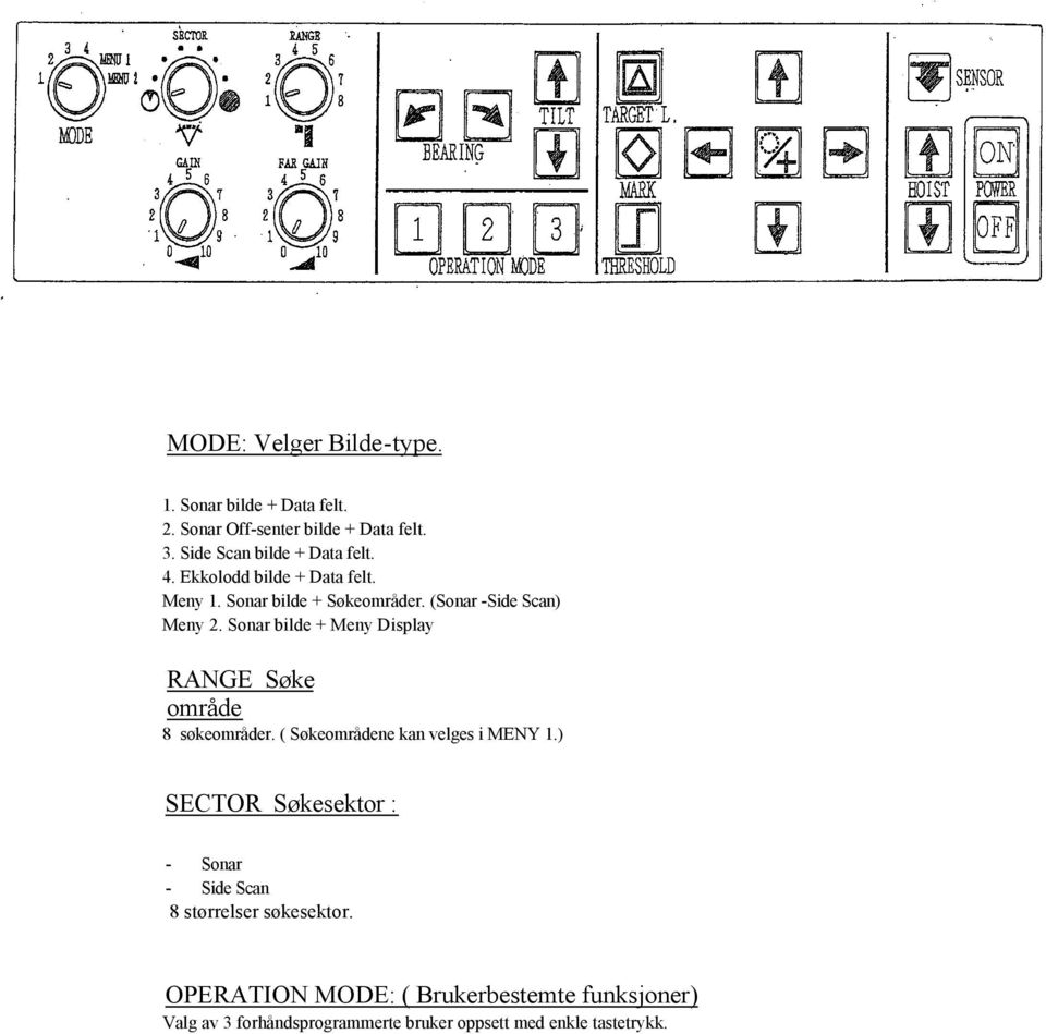 Sonar bilde + Meny Display RANGE Søke område 8 søkeområder. ( Søkeområdene kan velges i MENY 1.