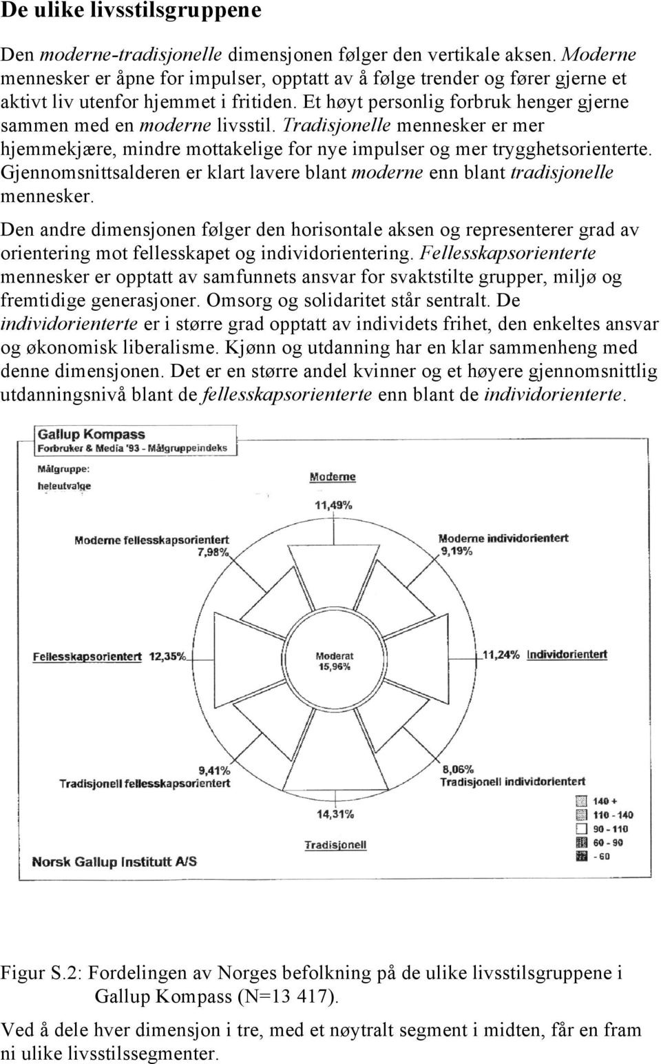 Tradisjonelle mennesker er mer hjemmekjære, mindre mottakelige for nye impulser og mer trygghetsorienterte. Gjennomsnittsalderen er klart lavere blant moderne enn blant tradisjonelle mennesker.