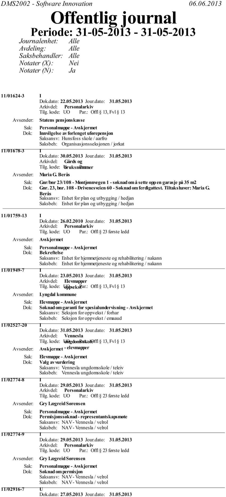 kode: UO Offl 13, Fvl 13 Statens pensjonskasse Innvilgelse av forlenget uførepensjon Saksansv: Hunsfoss skole / aarfro Saksbeh: Organisasjonsseksjonen / jorkat 11/01678-3 I Maria G.