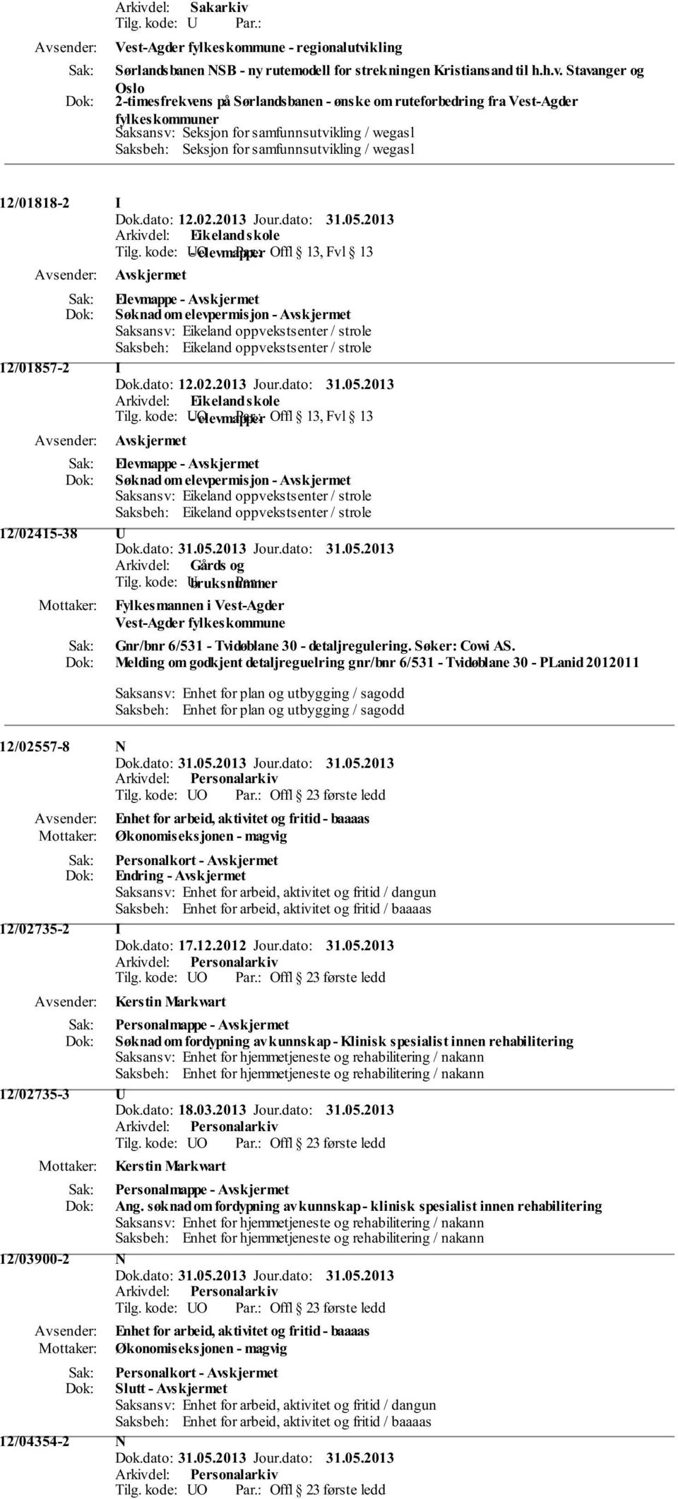 Stavanger og Oslo 2-timesfrekvens på Sørlandsbanen - ønske om ruteforbedring fra Vest-Agder fylkeskommuner Saksansv: Seksjon for samfunnsutvikling / wegasl Saksbeh: Seksjon for samfunnsutvikling /