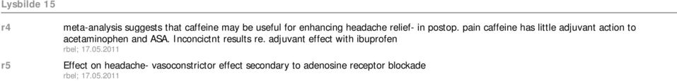 pain caffeine has little adjuvant action to acetaminophen and ASA.