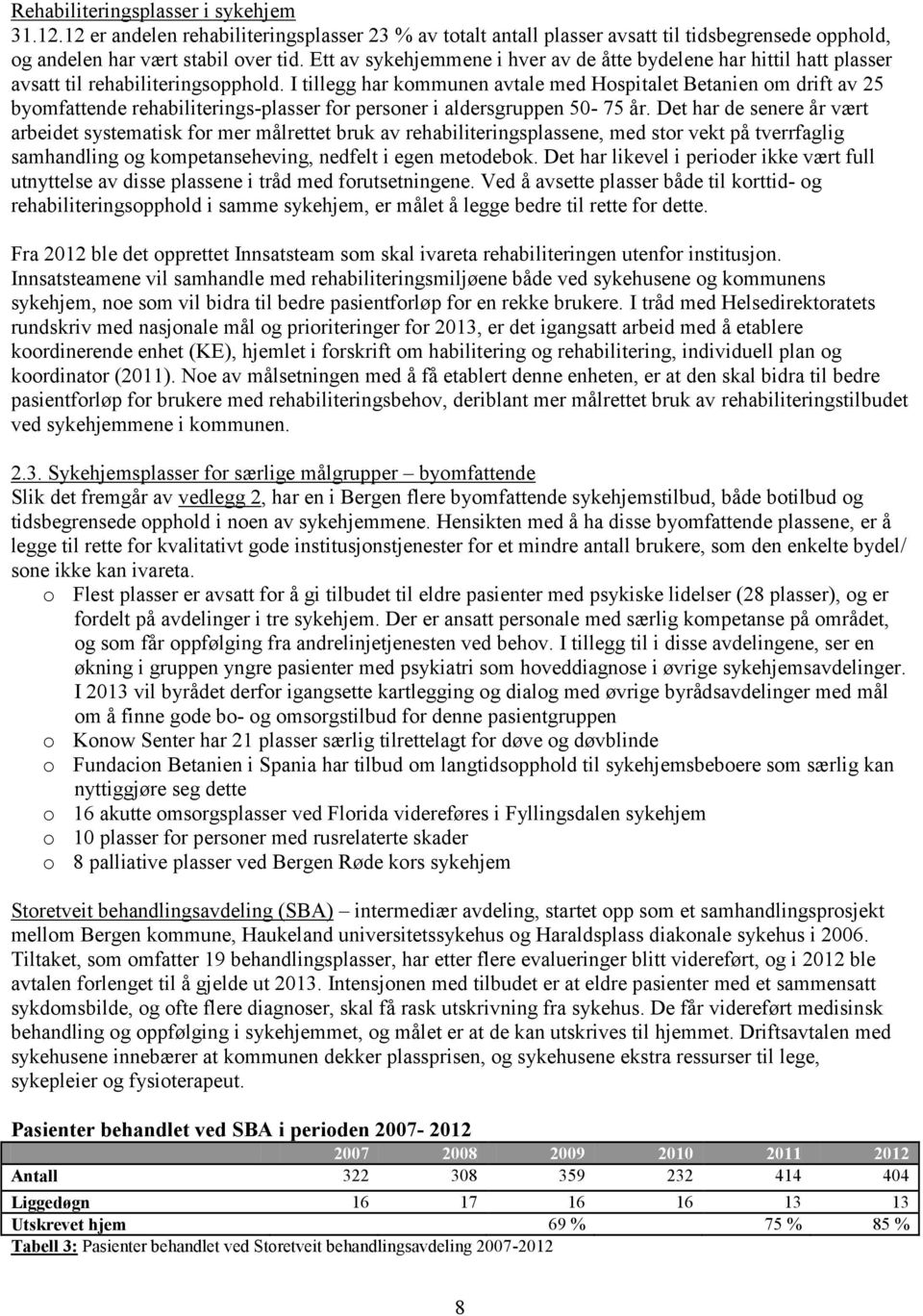 I tillegg har kommunen avtale med Hospitalet Betanien om drift av 25 byomfattende rehabiliterings-plasser for personer i aldersgruppen 50-75 år.