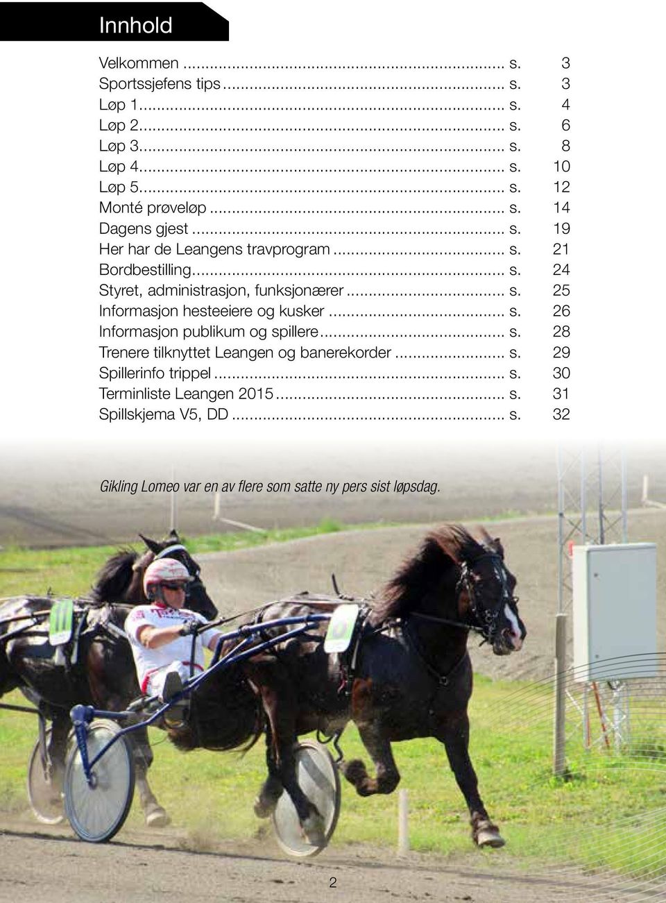 .. s. 26 Informasjon publikum og spillere... s. 28 Trenere tilknyttet Leangen og banerekorder... s. 29 Spillerinfo trippel... s. 30 Terminliste Leangen 2015.