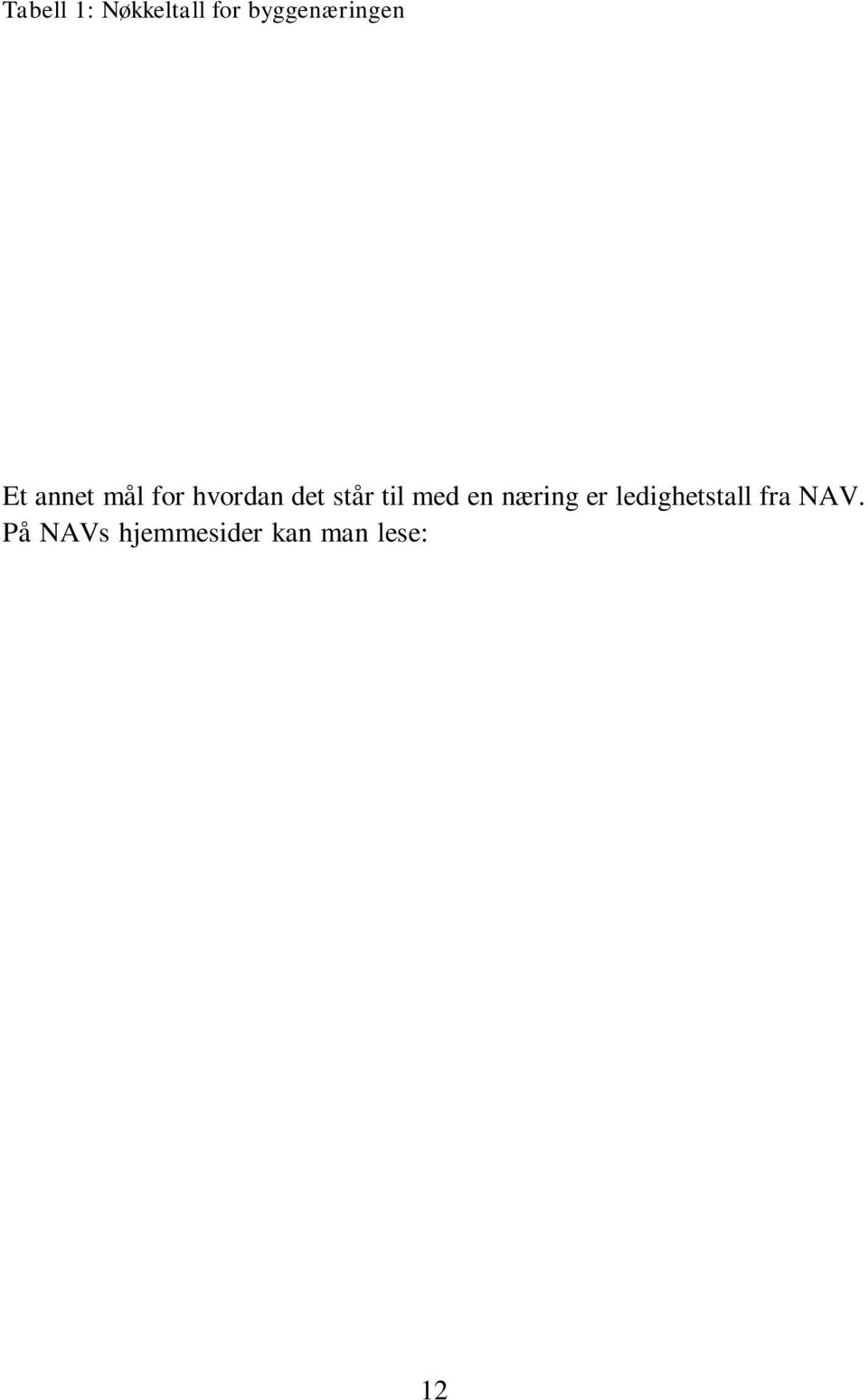 annet mål for hvordan det står til med en næring er ledighetstall fra NAV. På NAVs hjemmesider kan man lese: Bygg- og anleggsnæringen har også hatt en sterk nedgang i 2009.