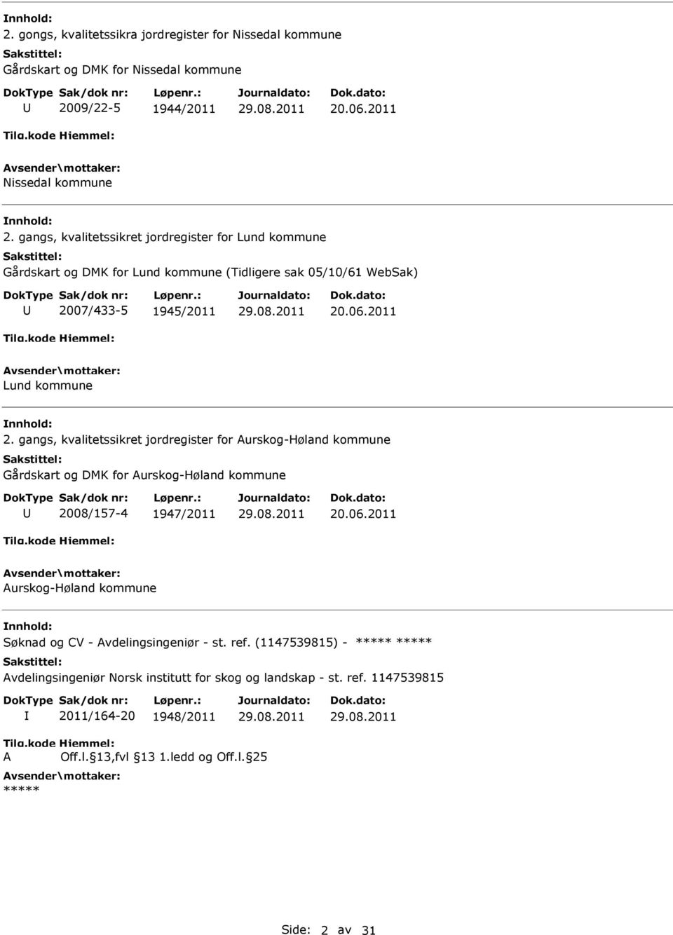 2011 Lund kommune 2. gangs, kvalitetssikret jordregister for urskog-høland kommune Gårdskart og DMK for urskog-høland kommune 2008/157-4 1947/2011 20.06.