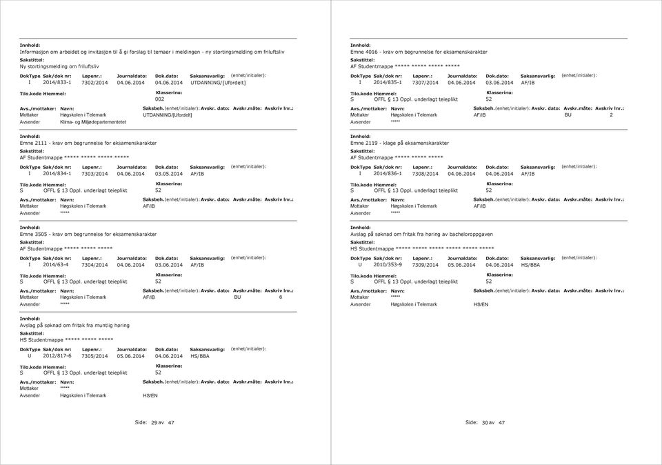 eksamenskarakter Emne 2119 - klage på eksamenskarakter AF Studentmappe AF Studentmappe 2014/834-1 7303/2014 03.05.