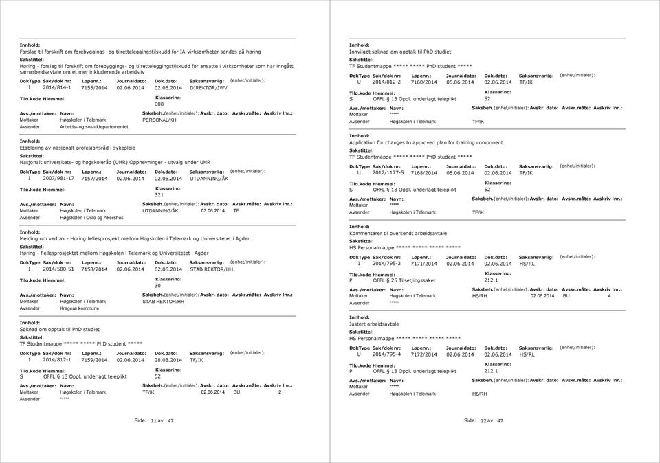 universitets- og høgskoleråd (HR) Oppnevninger - utvalg under HR 2007/981-17 7157/2014 DREKTØR/JWV PERSONAL/KH 321 TDANNNG/ÅK TDANNNG/ÅK TE Høgskolen i Oslo og Akershus Melding om vedtak - Høring