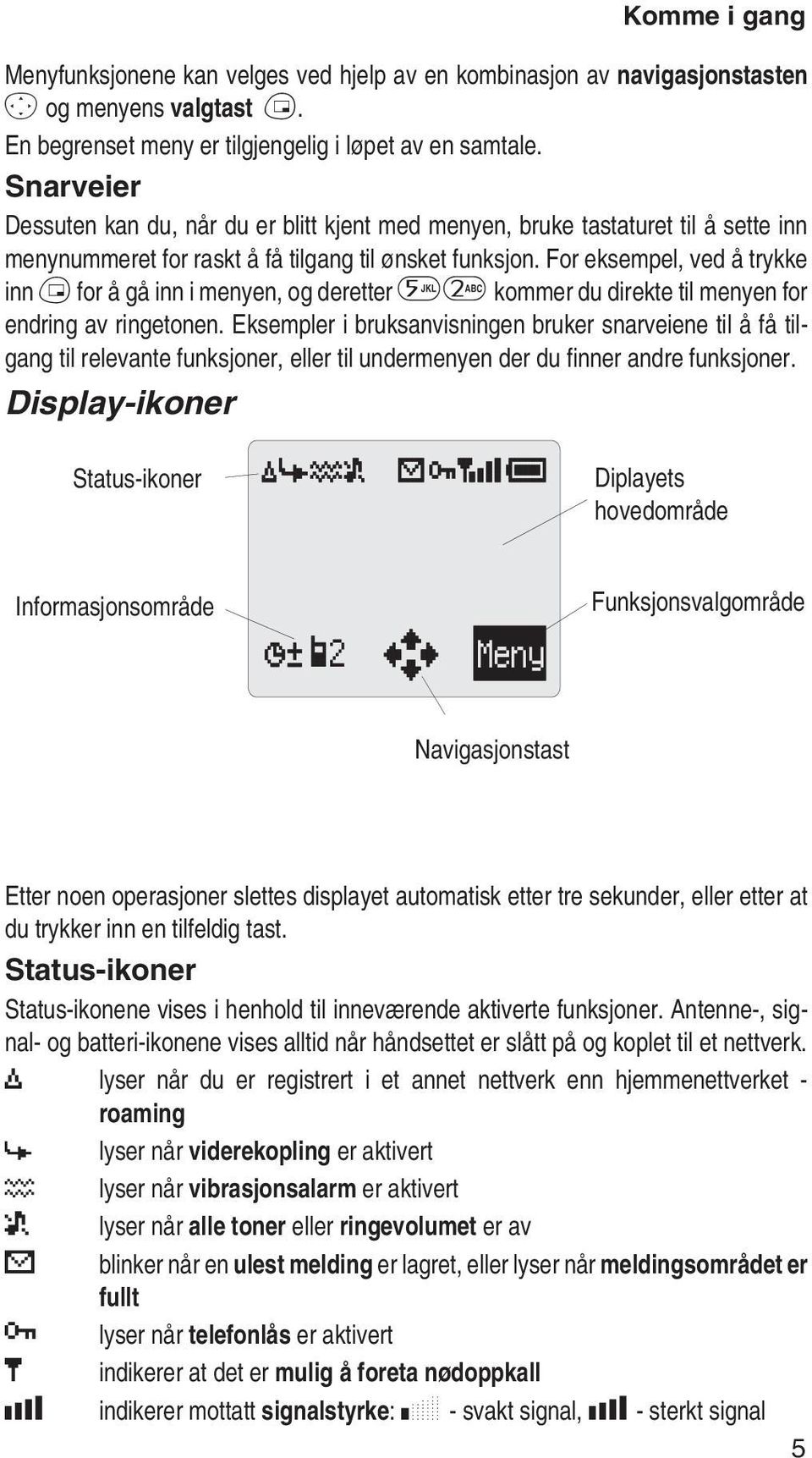 For eksempel, ved å trykke inn B for å gå inn i menyen, og deretter 52 kommer du direkte til menyen for endring av ringetonen.