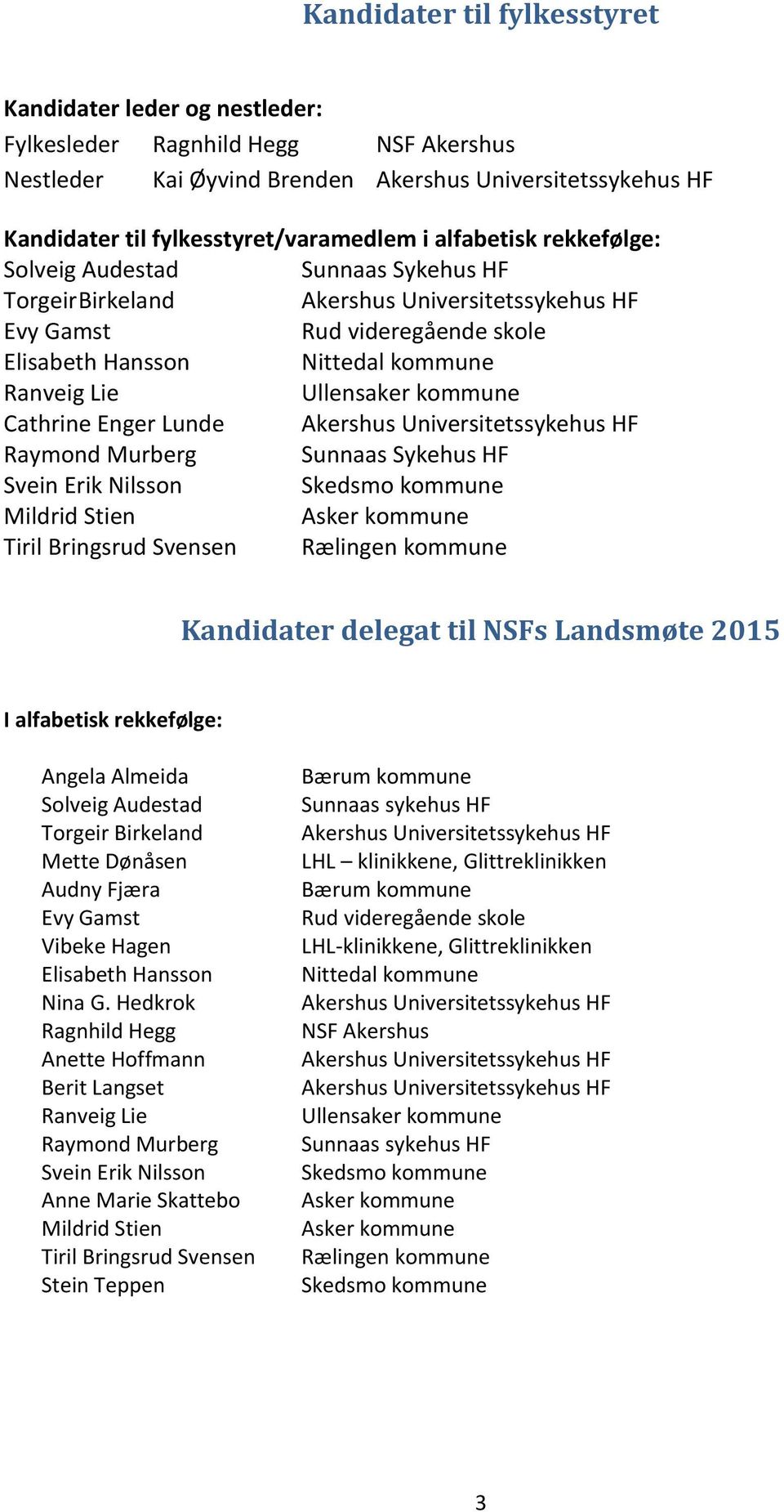 kommune Cathrine Enger Lunde Akershus Universitetssykehus HF Raymond Murberg Sunnaas Sykehus HF Svein Erik Nilsson Skedsmo kommune Mildrid Stien Asker kommune Tiril Bringsrud Svensen Rælingen kommune