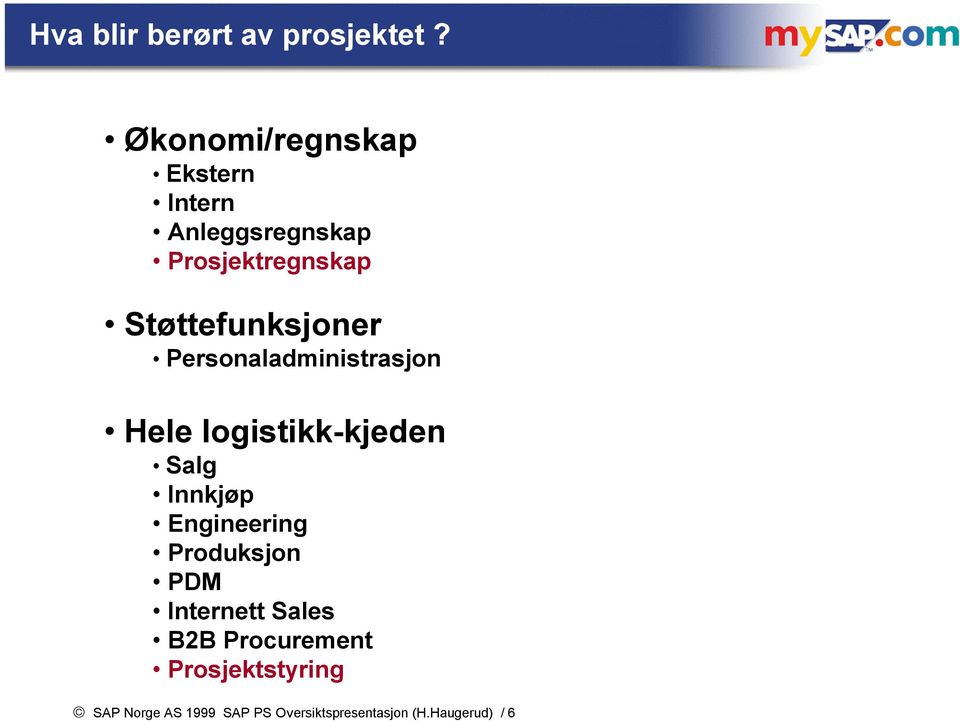 Støttefunksjoner Personaladministrasjon Hele logistikk-kjeden Salg Innkjøp