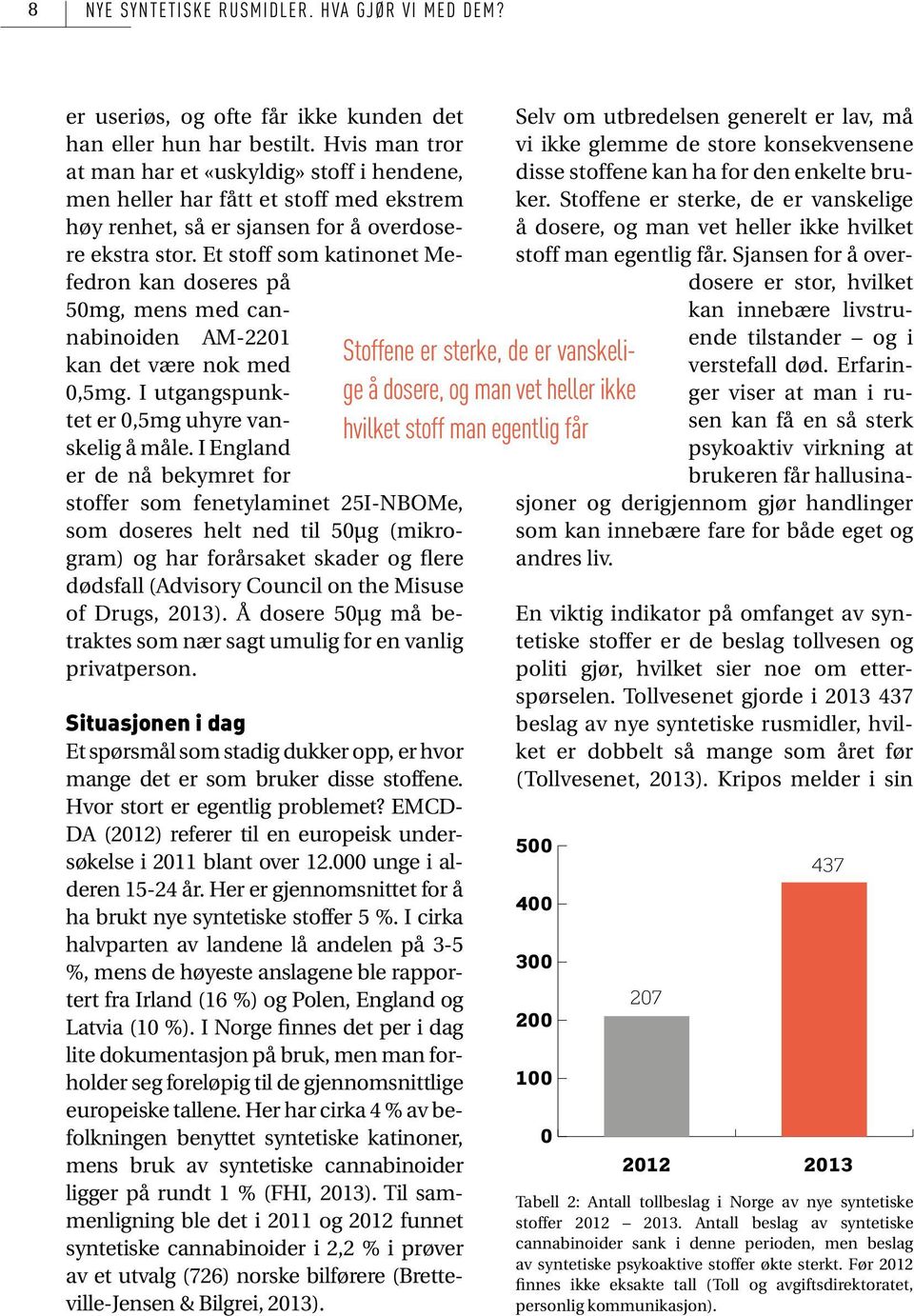 Et stoff som katinonet Mefedron kan doseres på 50mg, mens med cannabinoiden AM-2201 kan det være nok med 0,5mg. I utgangspunktet er 0,5mg uhyre vanskelig å måle.