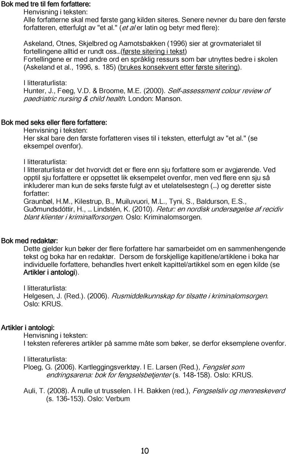 andre ord en språklig ressurs som bør utnyttes bedre i skolen (Askeland et al., 1996, s. 185) (brukes konsekvent etter første sitering). Hunter, J., Feeg, V.D. & Broome, M.E. (2000).