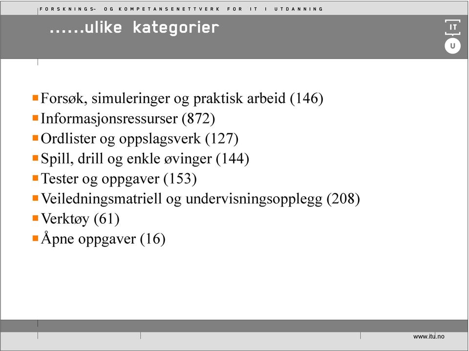 drill og enkle øvinger (144) Tester og oppgaver (153)