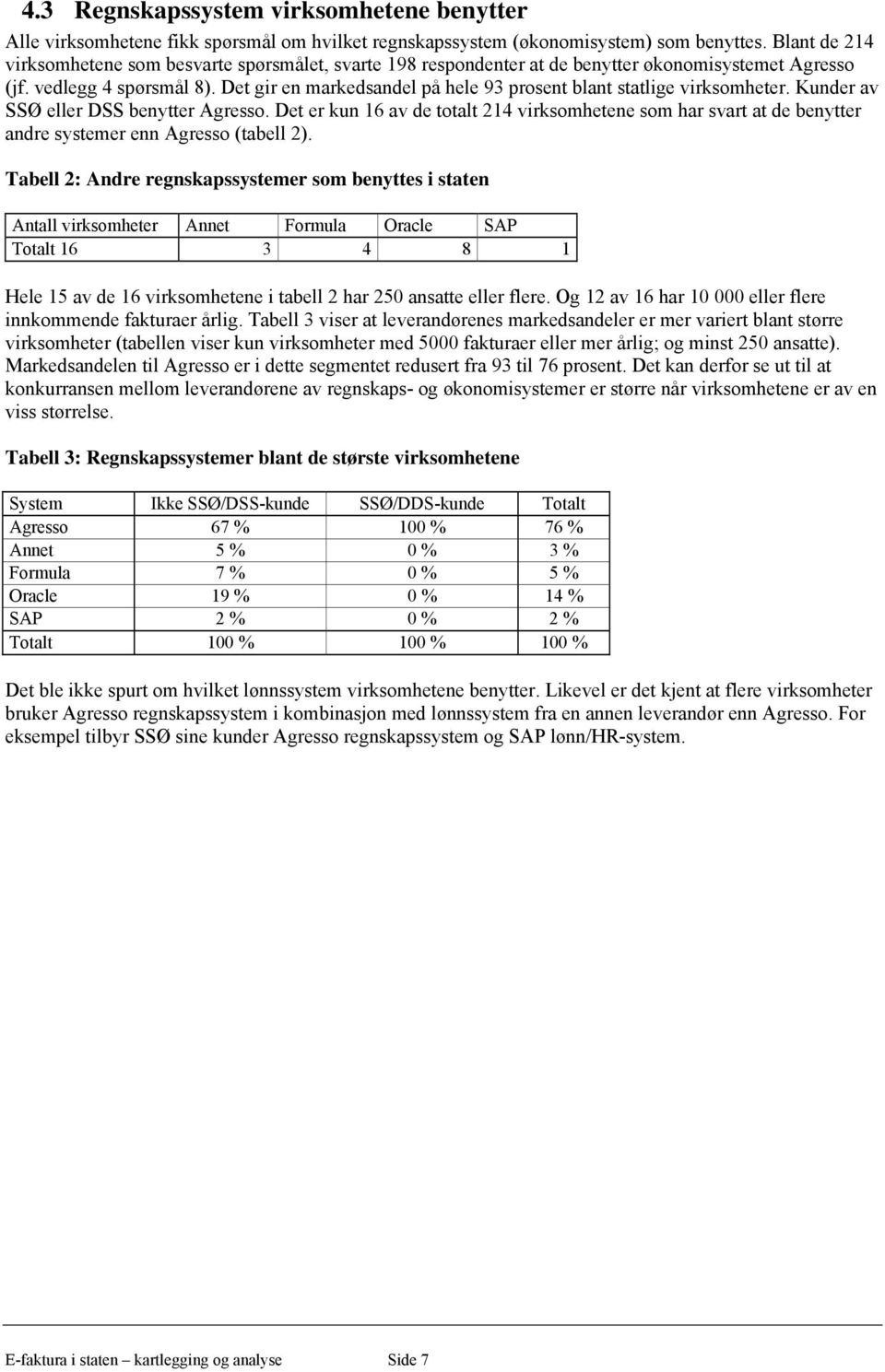 Det gir en markedsandel på hele 93 prosent blant statlige virksomheter. Kunder av SSØ eller DSS benytter Agresso.